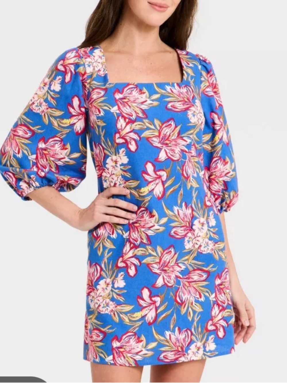 A new day cotton/linen blue flower dress small nwt